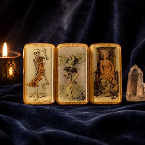 Mini Tarotplatta i smält glas, antikt franskt tarotkort, häxgåva, gotisk altardekor
