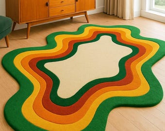 Alfombra de lana ondulada retro, alfombra abstracta moderna