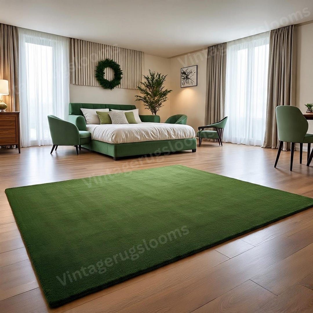 Monochramatic Green Rug Handmade Solid Green Wool Rug | Minimalist New Zealand Decor - Etsy