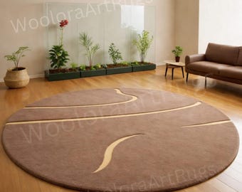 Hand-Tufted Wool Round Rug – Earth Tone Abstract Carpet