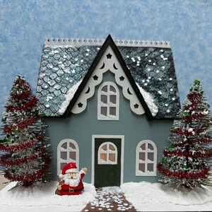 OOAK LED Lighted Christmas Village House, Putz House, Glitter House
