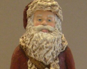 Santa with Messenger Bag, OOAK Handmade sculpture, Paper Mache, Folk Art Table Topper, folk art Santa, Christmas decoration, figurine