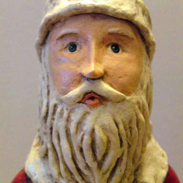 OOAK Folk Art Santa, Hand made, Paper Mache, Art Doll, Christmas decoration, primitive table top Santa figurine, Santa sculpture