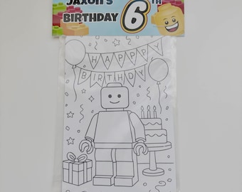 Libro de actividades y colores con temática LEGO para fiestas, recuerdo de fiesta, actividad personalizada, libro para colorear divertido para fiestas de cumpleaños o aulas.