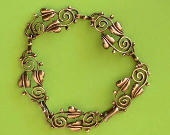 Art Nouveau Sterling Silver Leaf Link Bracelet