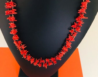 Native American Two Layer Red Branch Coral and Shell Heishi Bead Necklace