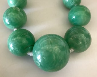Supersized Long Green Marbled Lucite Bead Long Necklace