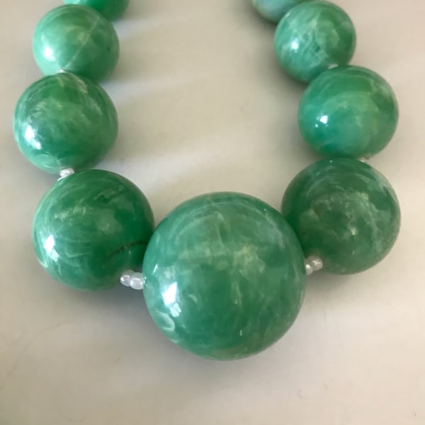 Supersized Long Green Marbled Lucite Bead Long Necklace