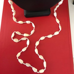 Long Mother of Pearl Bead Necklace With Three Faux Pearl Spacers Between Each Bead image 2