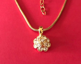 Bright Gold Plated 18mm Round CZ Crystal Pendant Necklace With Sturdy Adjustable Chain