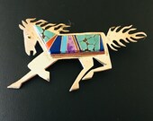 Vintage Native American Zuni Inlay Horse Pin Signed Sterling