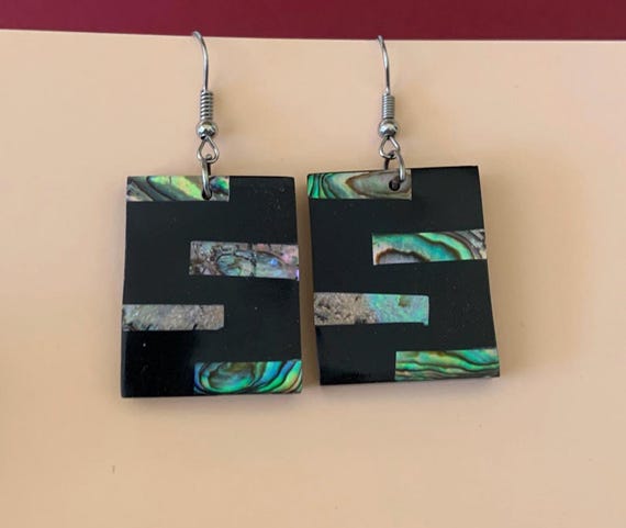 Rectangular Abalone Inlay in Resin Pierced Dangli… - image 2