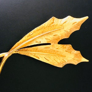 Brushed and Textured Gold Tone Leaf Brooch
