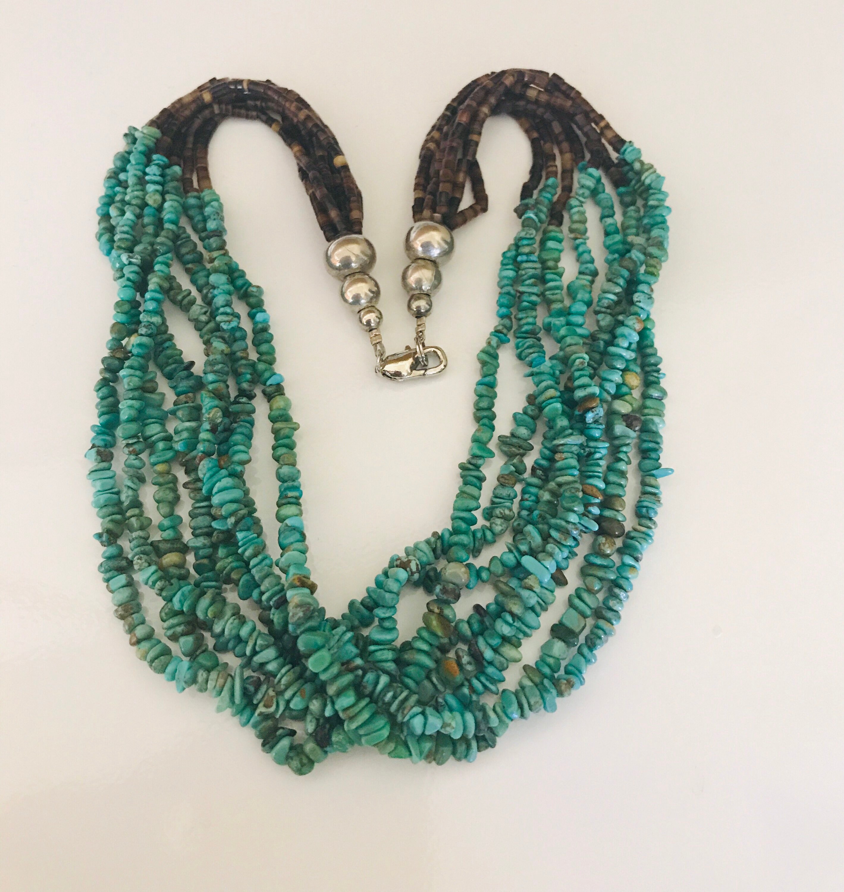 Navajo Turquoise Stone and Brown Shell Heishi and Silver