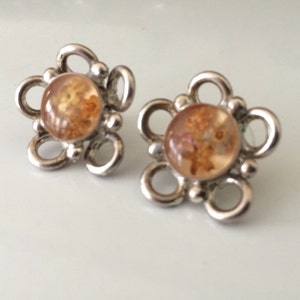 925 Sterling Silver Pierced Flower in Resin Earrings