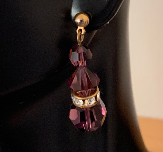 Purple and Clear Crystal Dangling Pierced Earrings - image 1