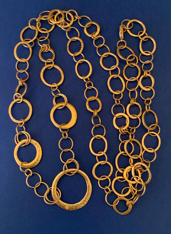 Interlocking Gold Metal Graduated Ring Long Neckl… - image 1