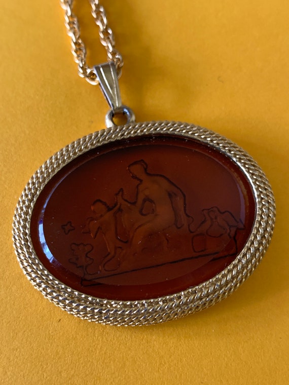 Brown Intaglio Glass Pendant Necklace With a Woma… - image 4