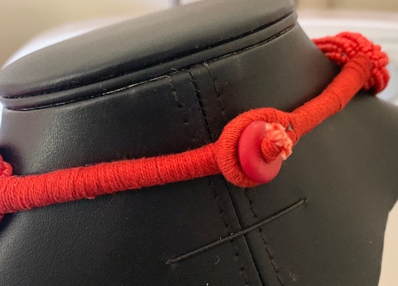 50 layer Red Seed Bead Necklace with String Wrapp… - image 3