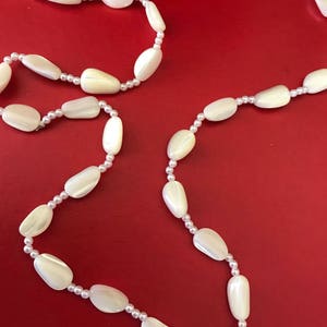 Long Mother of Pearl Bead Necklace With Three Faux Pearl Spacers Between Each Bead image 5