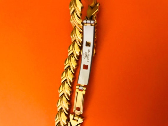 Lovely Flat Decorative Shiny Gold Link Bracelet W… - image 4