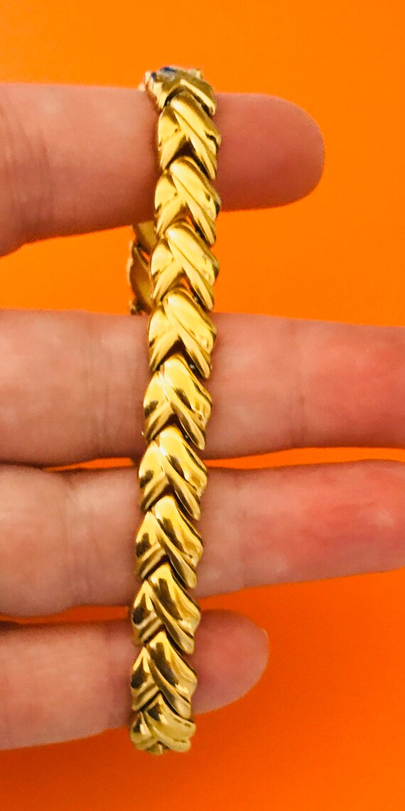 Lovely Flat Decorative Shiny Gold Link Bracelet W… - image 5