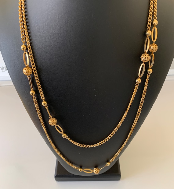 Vintage Long Gold Tone Chain With Decorative Links and Gold Filigree Beads Etsy