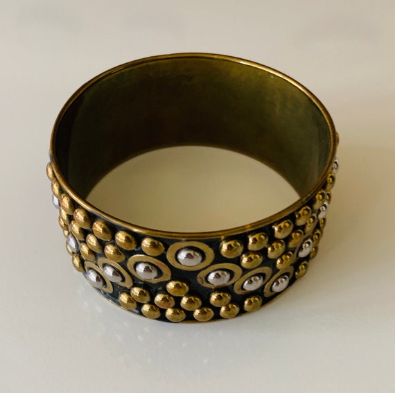 Extra Wide Dotted Brass Bangle - image 6