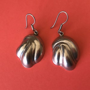 Mexico Vintage Sterling Silver Large Elegant Abstract Shaped Pierced Dangling Earrings
