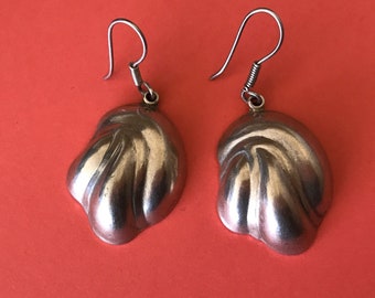 Mexico Vintage Sterling Silver Large Elegant Abstract Shaped Pierced Dangling Earrings