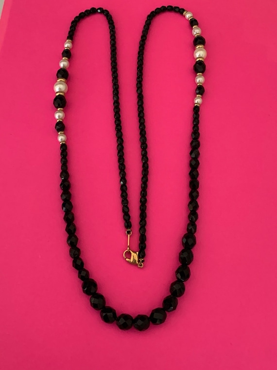 Beautiful Long Black Graduated Black Bead Necklace