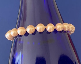 Lovely Signed Monet Individually Tied Glass Faux Pearl Bracelet