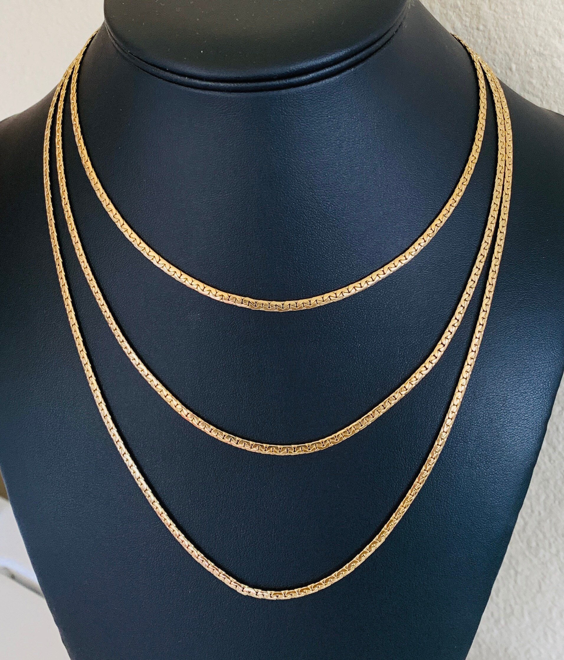 Elegant Three Layer Thin Gold Flat Swag Chain Necklace Etsy