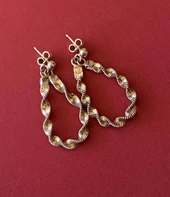Twisted Sparkly Chain Loop Sterling Silver Dangle… - image 3