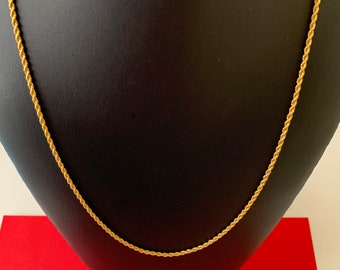 Vintage Bright Gold Plated 2mm 24 inch Long Rope Chain Necklace