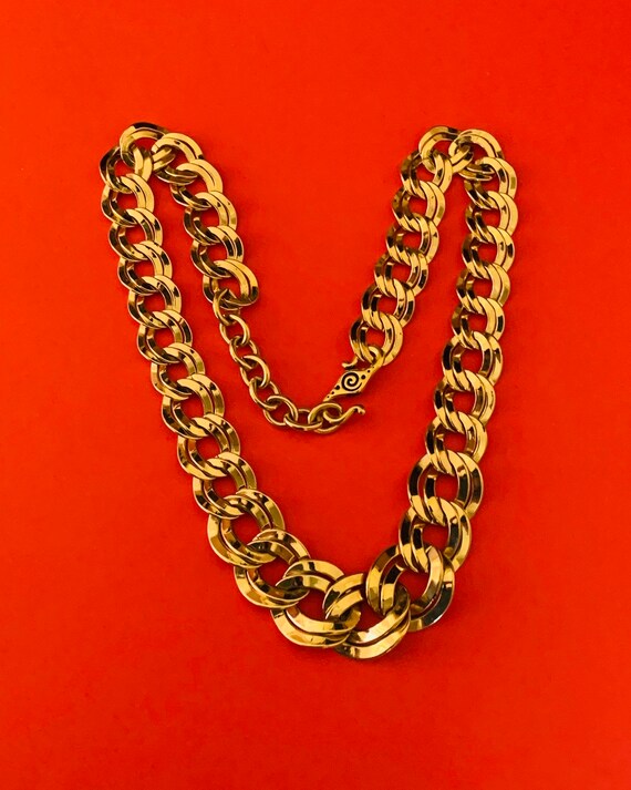 Vintage Warm Shiny Double Link Chain Collar Neckl… - image 2