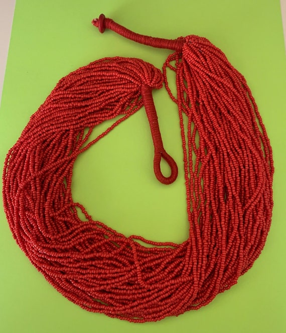 50 layer Red Seed Bead Necklace with String Wrapp… - image 6