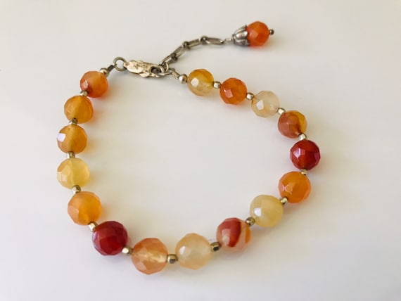 Sterling Silver and Faceted Agate Stone Bead Brac… - image 1
