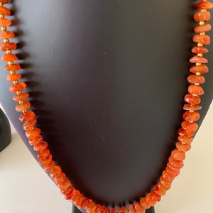 Carnelian Stone Polished Graduated Natural Necklace With Gold Bead Spacers