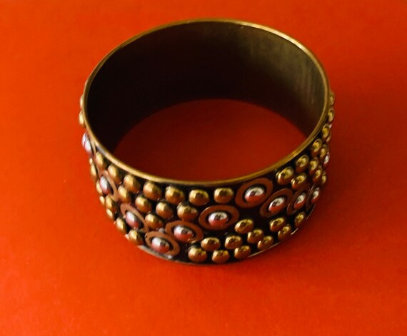Extra Wide Dotted Brass Bangle - image 8