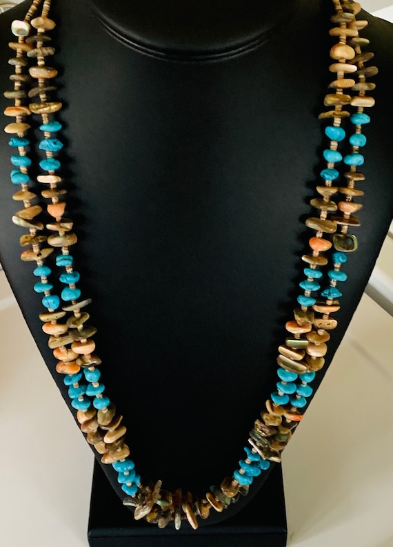10 Tier Very Rare Vintage Native American Navajo Turquoise Heishi Sterling Silver Necklace Old 10 Tier Very Rare Vintage Native American Navajo Turquoise Heishi Sterling Silver Necklace Old