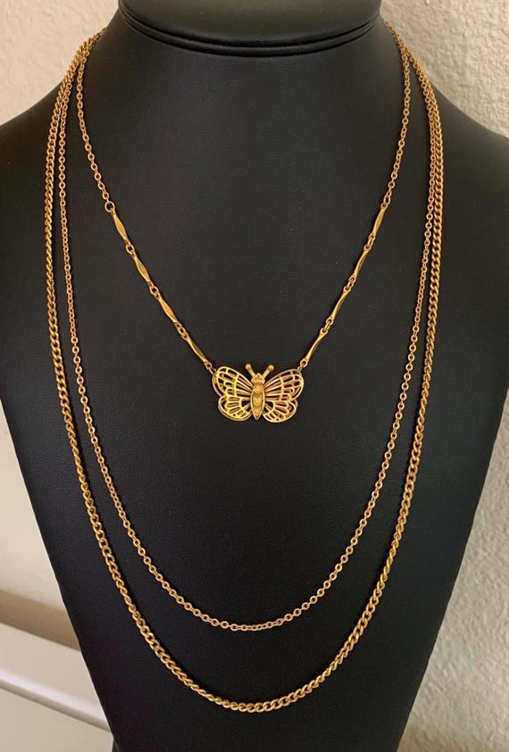 Three Layer Chain With Butterfly Pendant On The S… - image 1