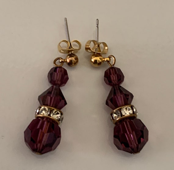 Purple and Clear Crystal Dangling Pierced Earrings - image 4