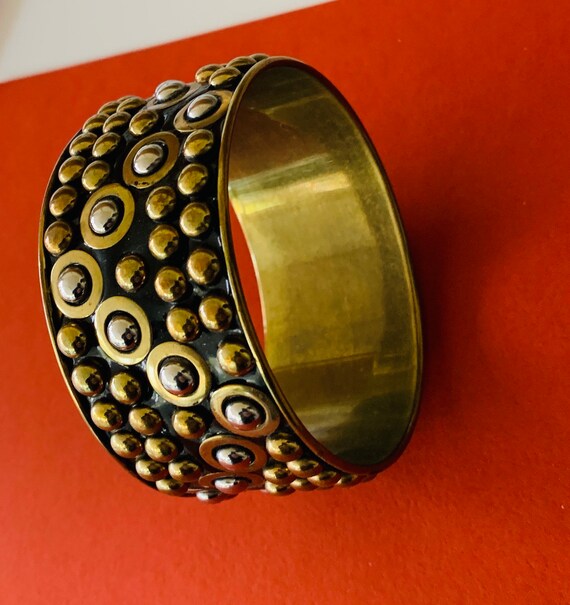 Extra Wide Dotted Brass Bangle - image 5