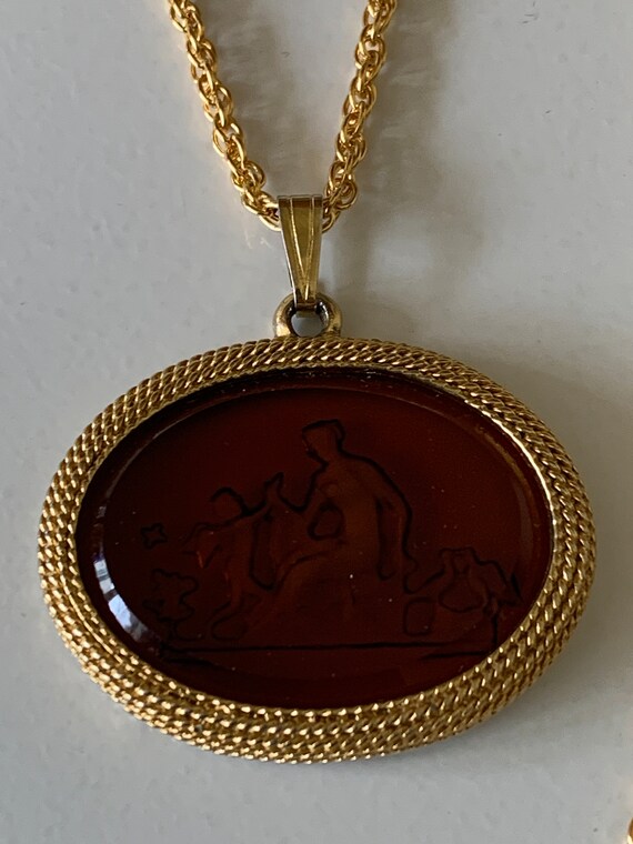 Brown Intaglio Glass Pendant Necklace With a Woma… - image 10