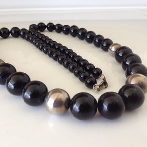 Black and Silver Classic Long Bead Necklace