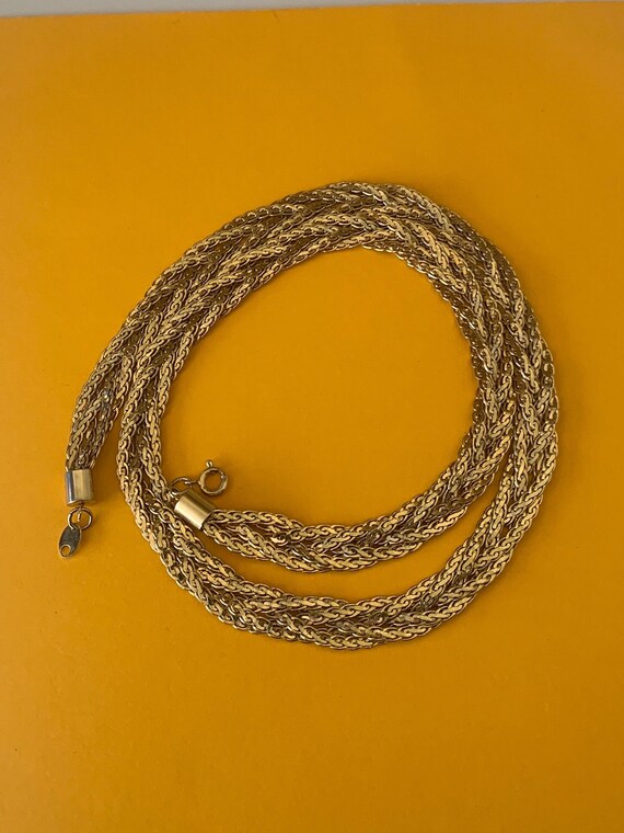 Flat Gold  Tone Shiny Braided Chain Necklace - image 4