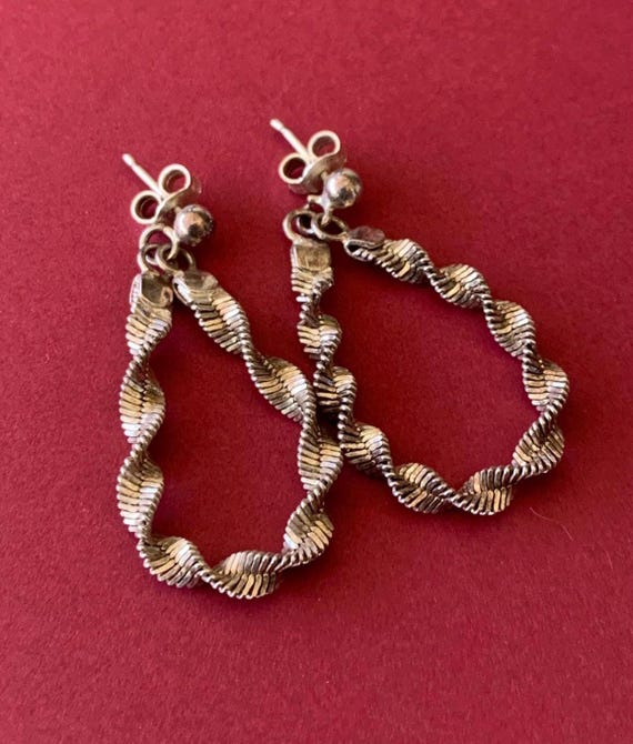 Twisted Sparkly Chain Loop Sterling Silver Dangle… - image 7