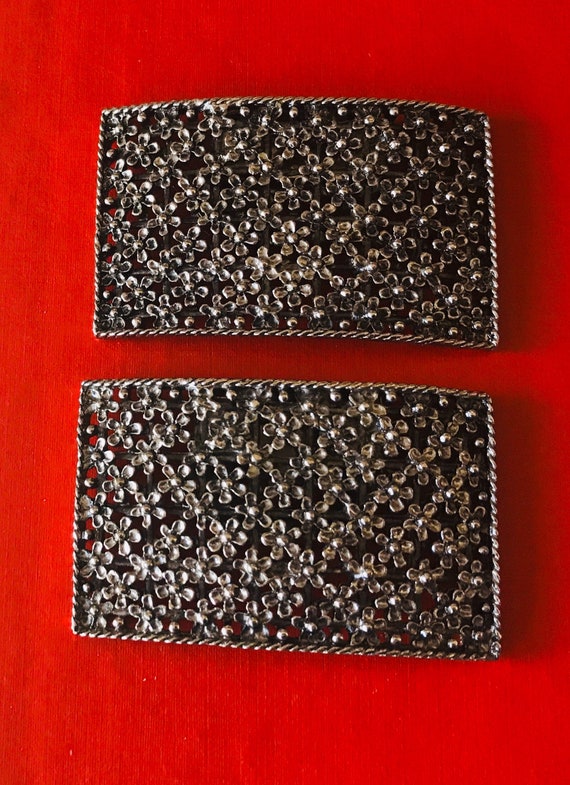 Tip Toe Large Rectangular Silver Tone Floral Vict… - image 5