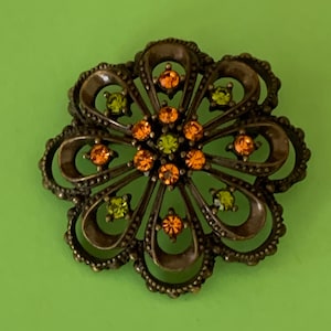 Green and Yellow Decorative Geometric Rhinestone Brooch